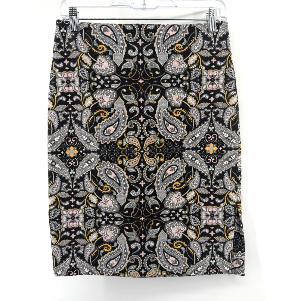 Ann Taylor LOFT Pencil Skirt Pink Gray Paisley Cotton Stretch Career Women 2 EUC